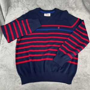 Stafford Prep Crewneck Sweater Mens 100% Cotton Navy Red Striped Sz L Preppy EUC